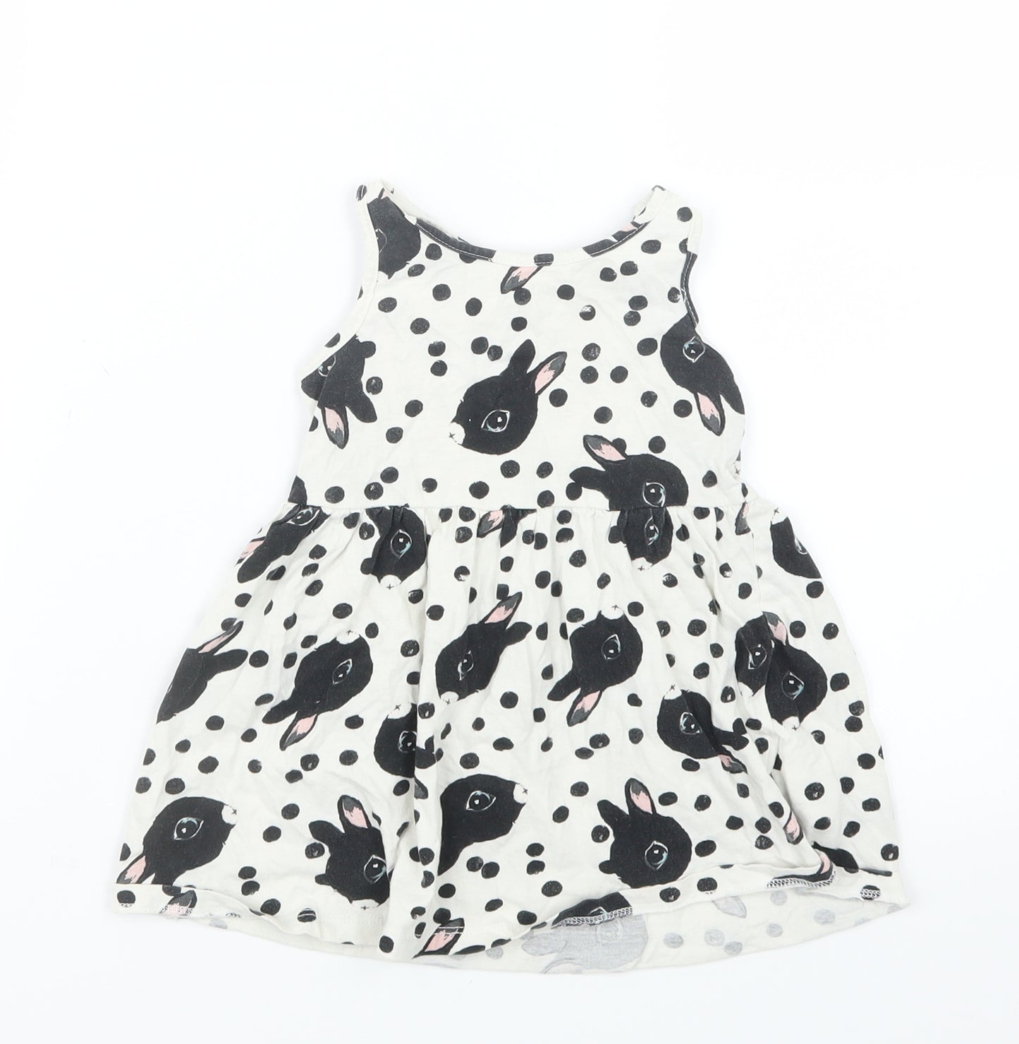 H&M Girls Black Geometric  T-Shirt Dress  Size 2 Years  - Rabbits