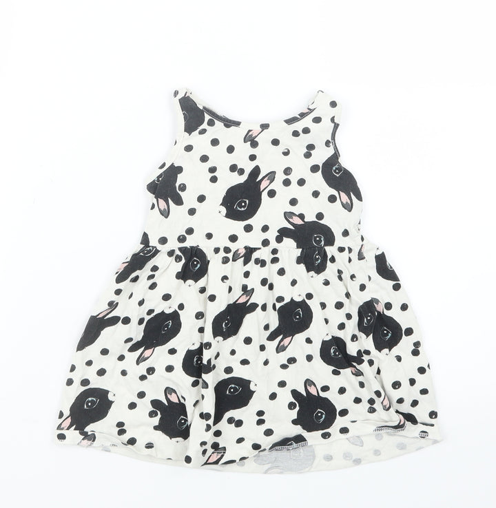 H&M Girls Black Geometric  T-Shirt Dress  Size 2 Years  - Rabbits