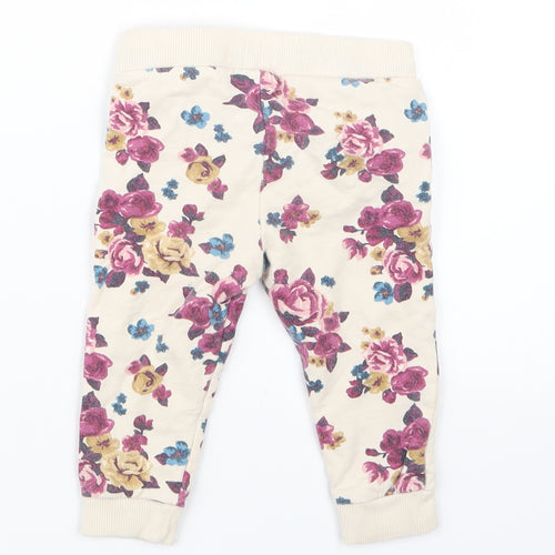 F&F Girls Beige Floral  Jogger Trousers Size 9-12 Months