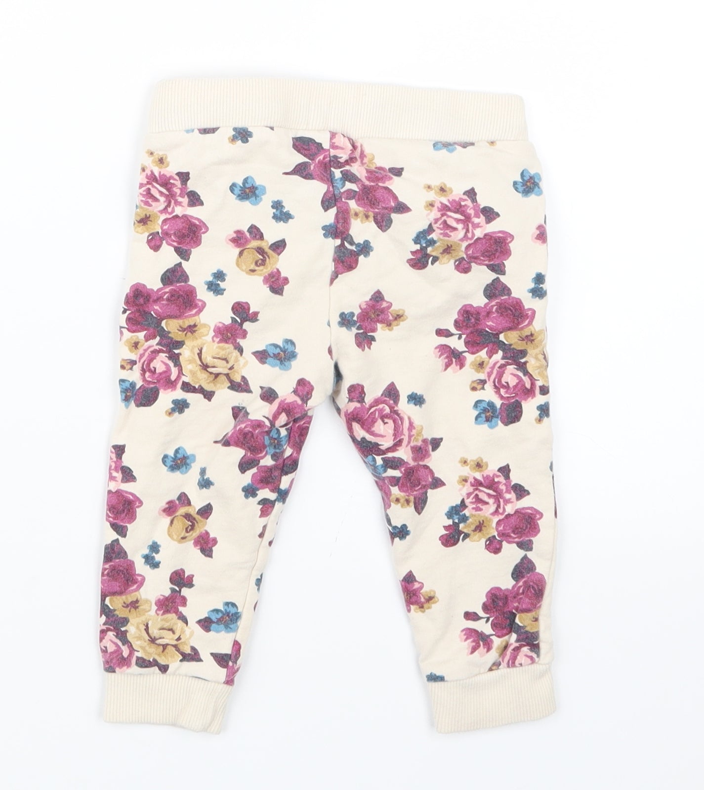 F&F Girls Beige Floral  Jogger Trousers Size 9-12 Months