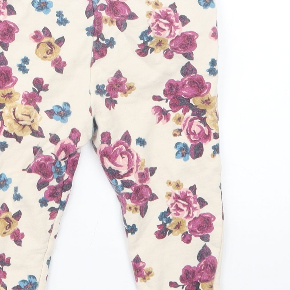 F&F Girls Beige Floral  Jogger Trousers Size 9-12 Months