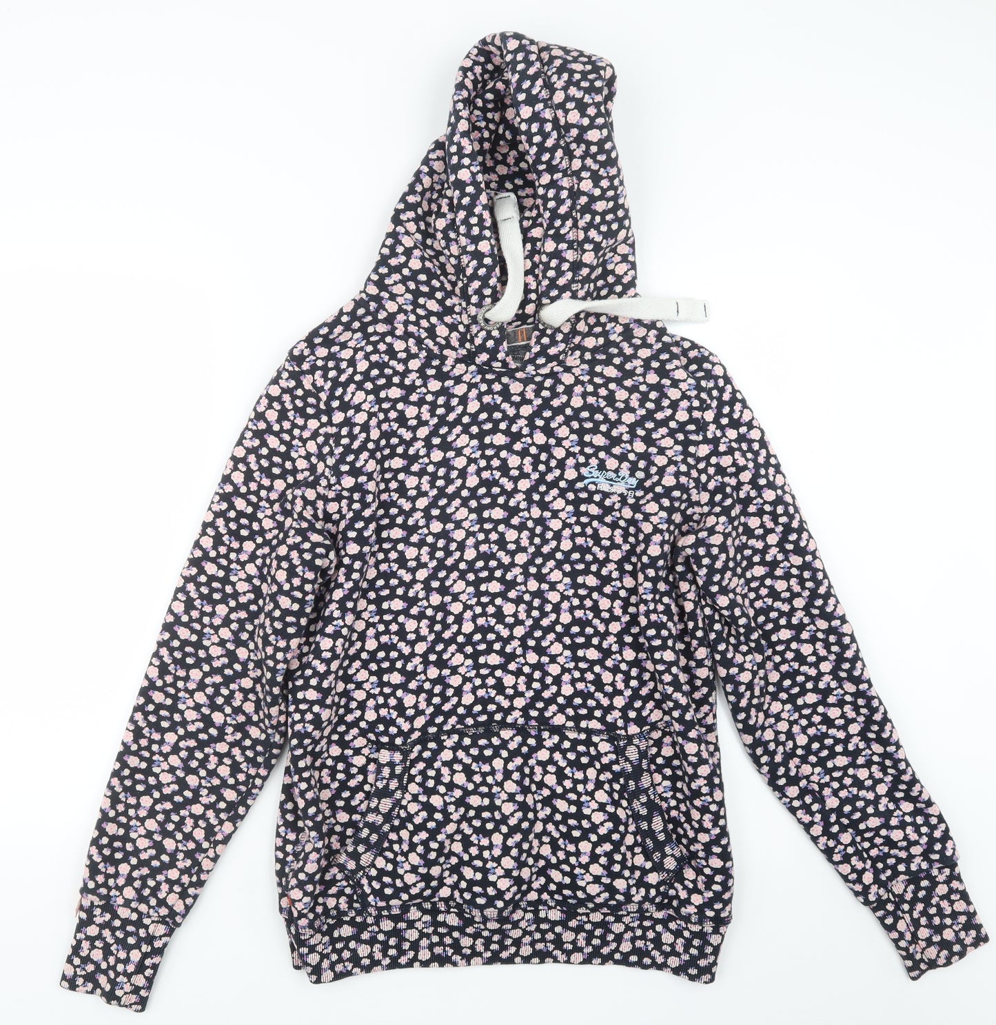 Superdry Womens Black Floral  Pullover Hoodie Size L