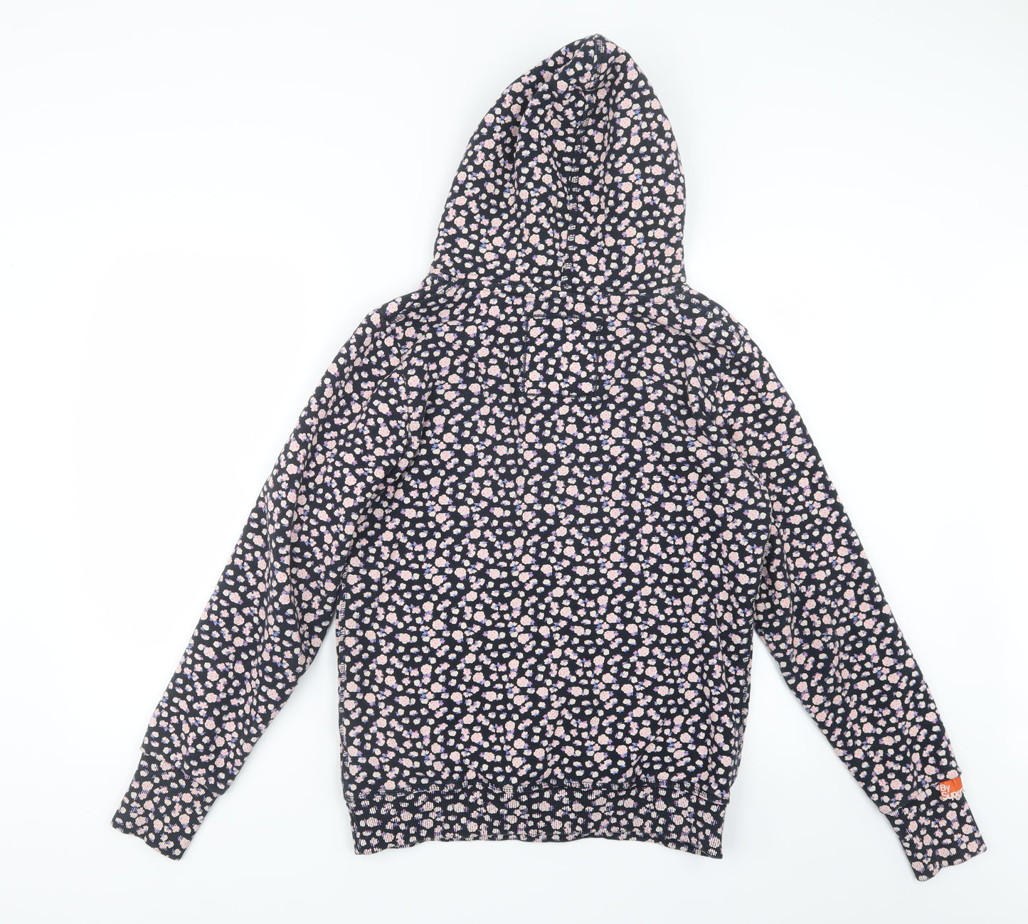 Superdry Womens Black Floral  Pullover Hoodie Size L