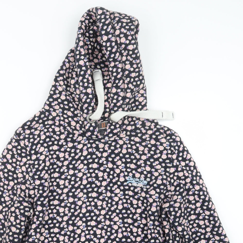 Superdry Womens Black Floral  Pullover Hoodie Size L