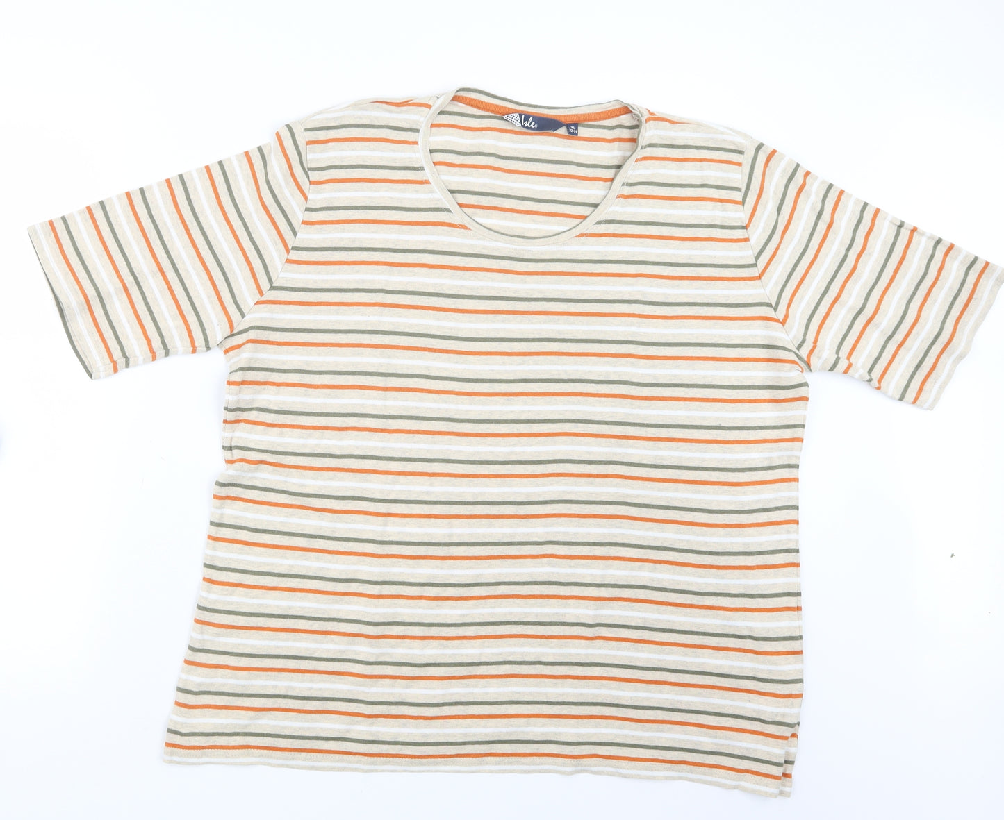 Isle Womens Beige Striped  Basic T-Shirt Size 22