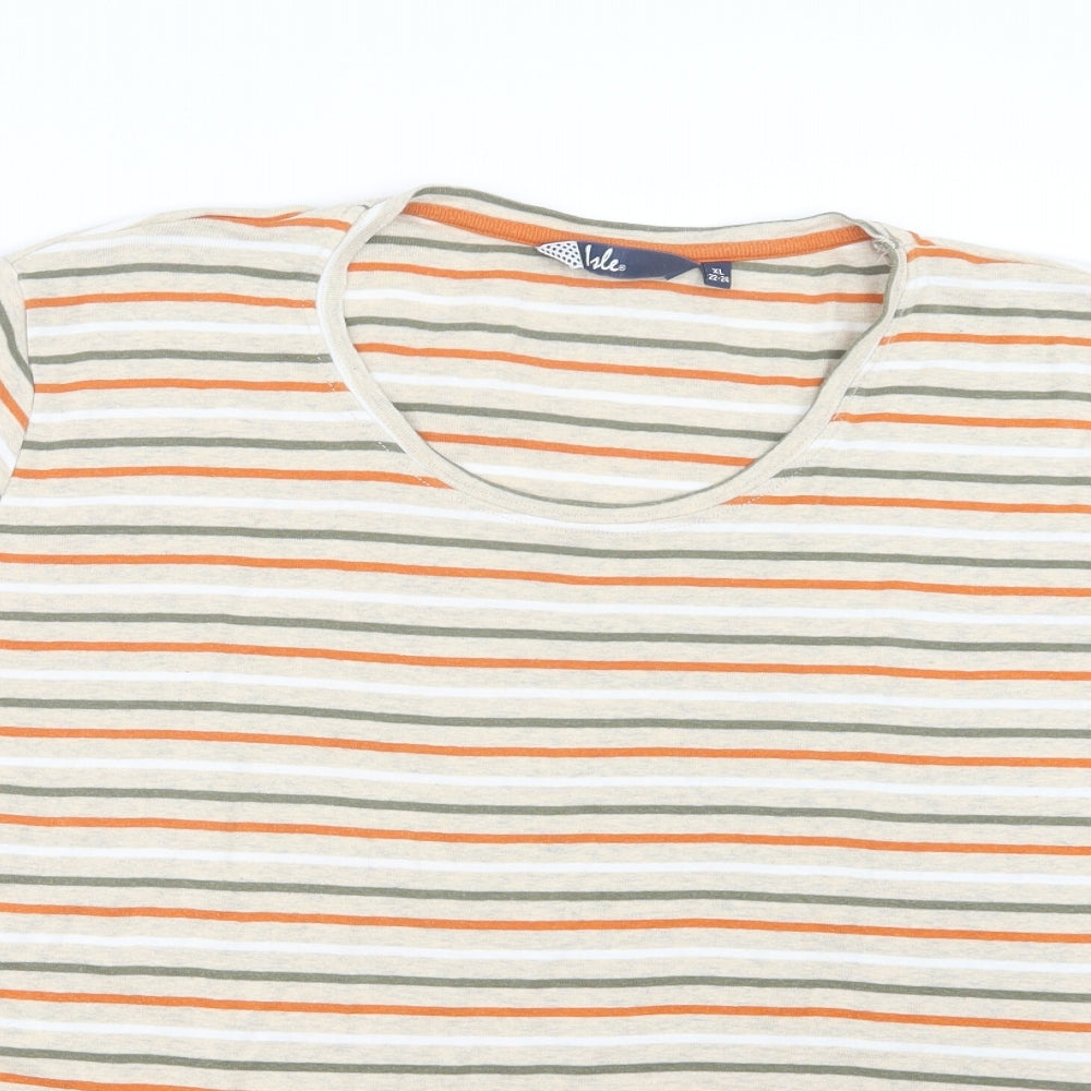 Isle Womens Beige Striped  Basic T-Shirt Size 22