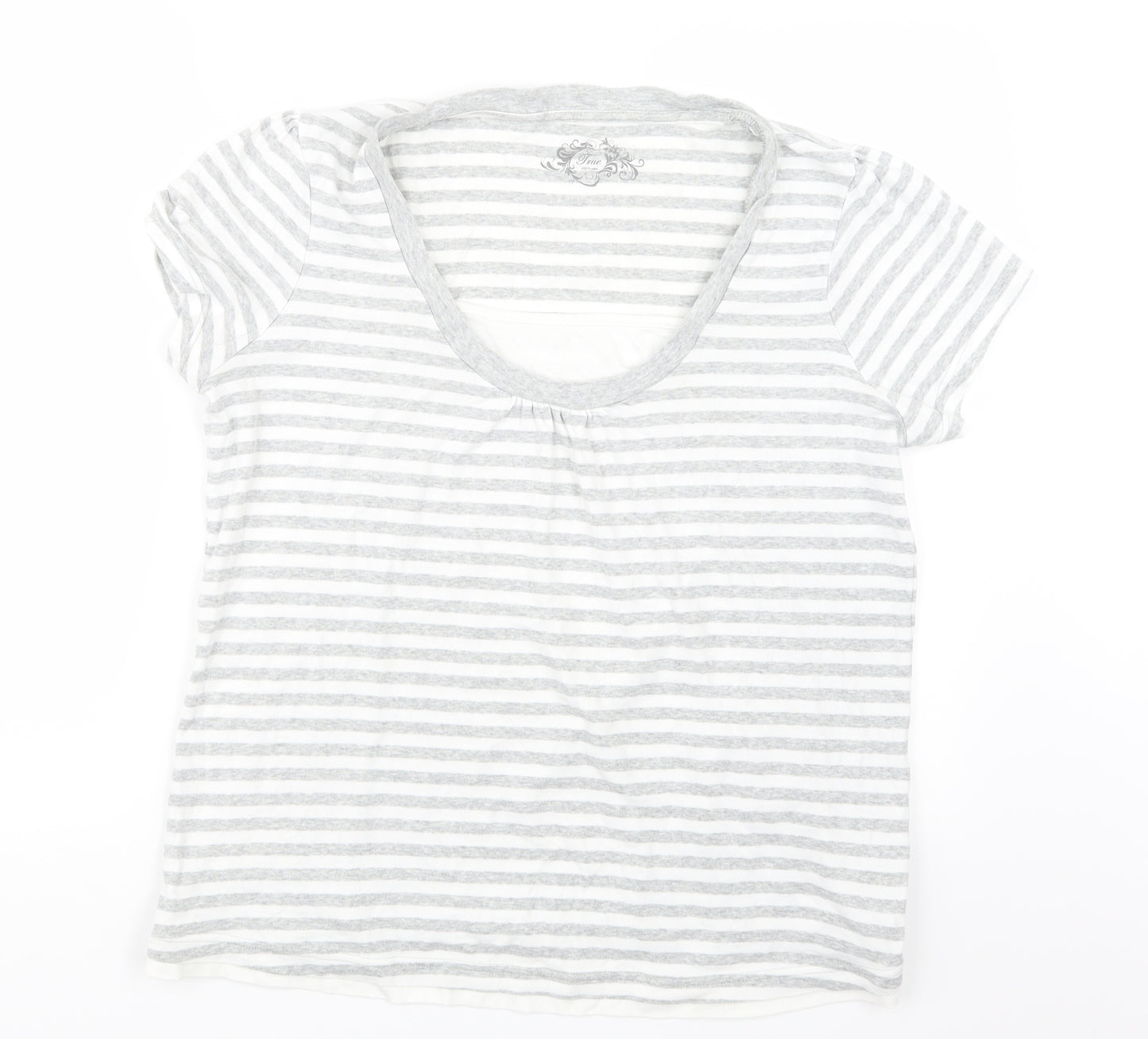 TRUE Womens Grey Striped  Basic T-Shirt Size 20