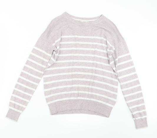Front view of Next women’s white striped knit jumper, size UK 6