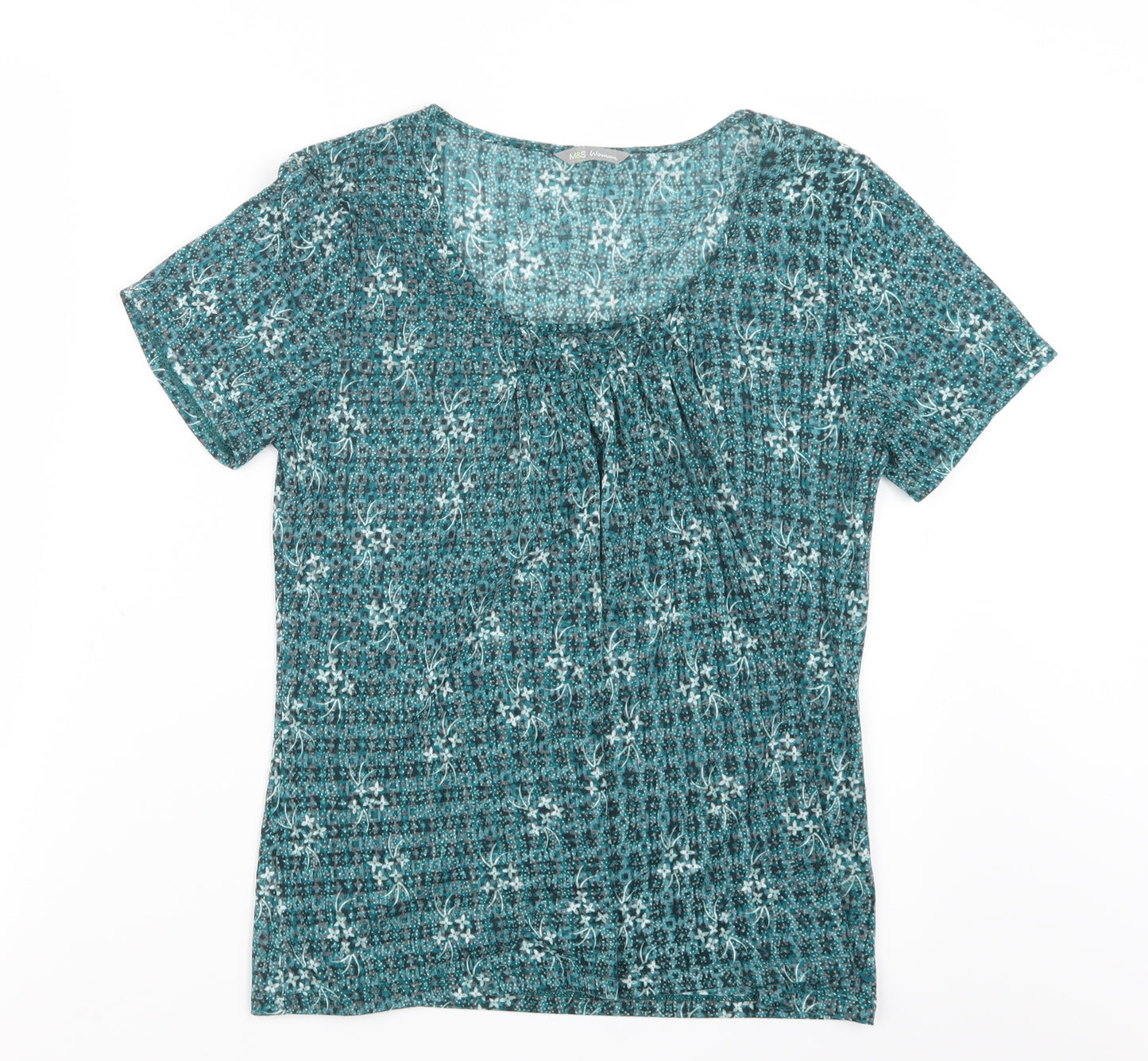 Marks and Spencer Womens Green Geometric  Basic T-Shirt Size 8