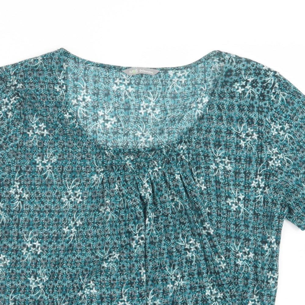 Marks and Spencer Womens Green Geometric  Basic T-Shirt Size 8