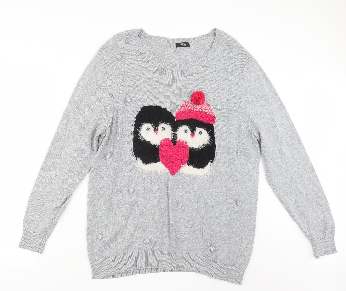 F&F Womens Grey  Knit Pullover Jumper Size 20  - Penguins