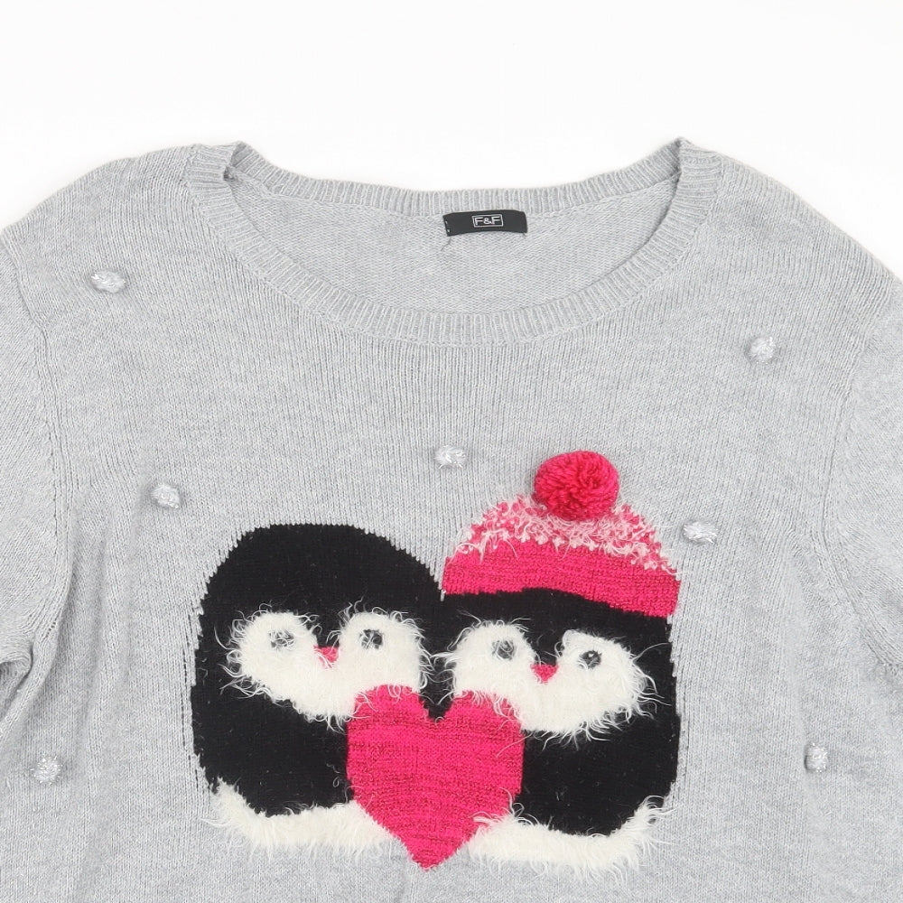 F&F Womens Grey  Knit Pullover Jumper Size 20  - Penguins