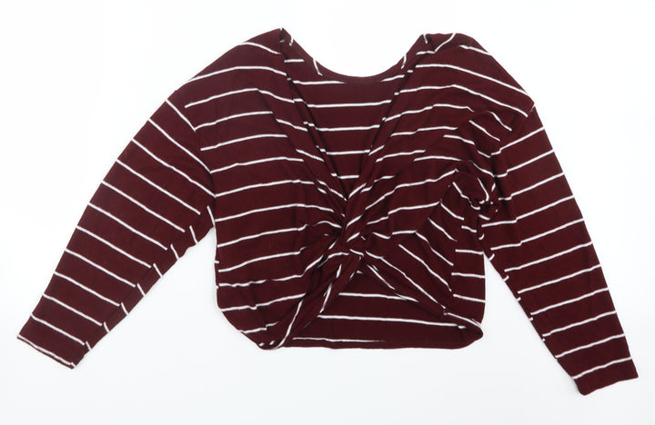 Bershka Womens Red Striped Pullover Jumper Size L