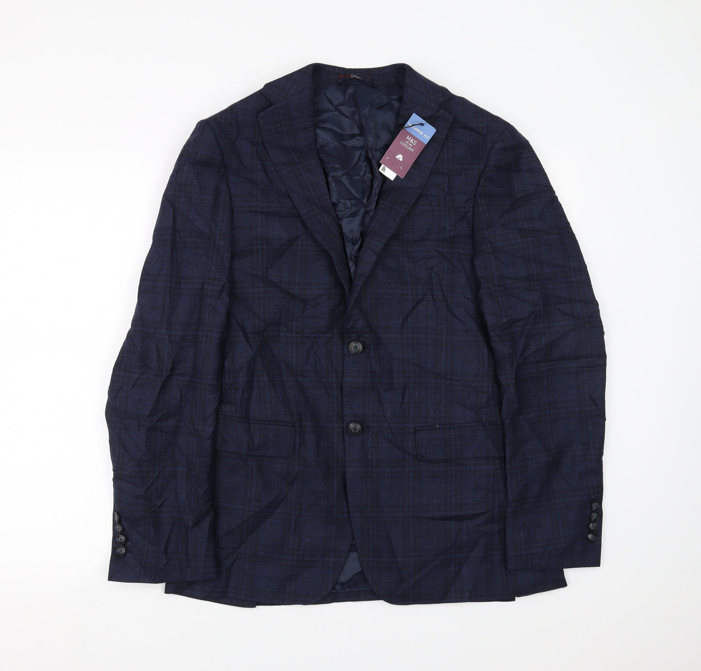 Marks and Spencer Mens Blue Check  Jacket Suit Jacket Size 36  - Tailored fit