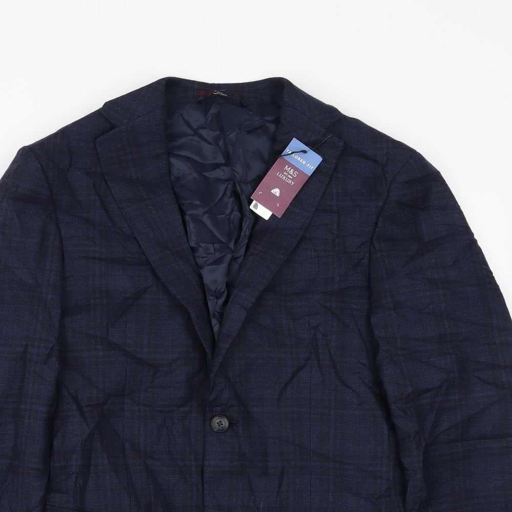 Marks and Spencer Mens Blue Check  Jacket Suit Jacket Size 36  - Tailored fit