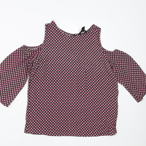 New Look Womens Pink Geometric  Basic Blouse Size 6  - cold Shoulder