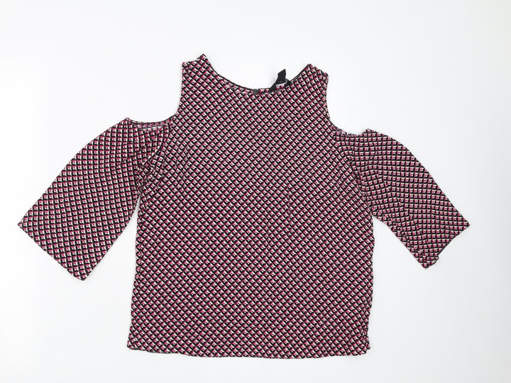 New Look Womens Pink Geometric Basic Blouse Size 6 - cold Shoulder
