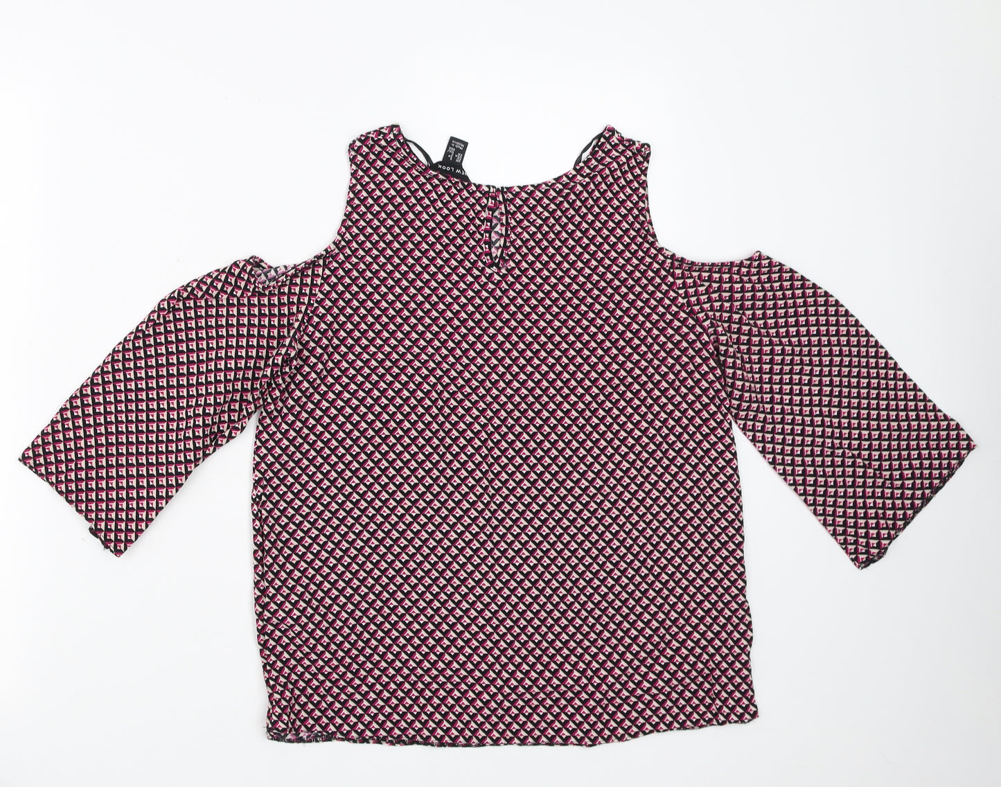 New Look Womens Pink Geometric  Basic Blouse Size 6  - cold Shoulder