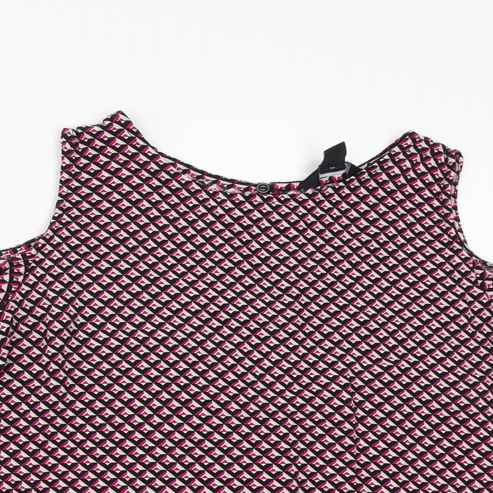 New Look Womens Pink Geometric  Basic Blouse Size 6  - cold Shoulder