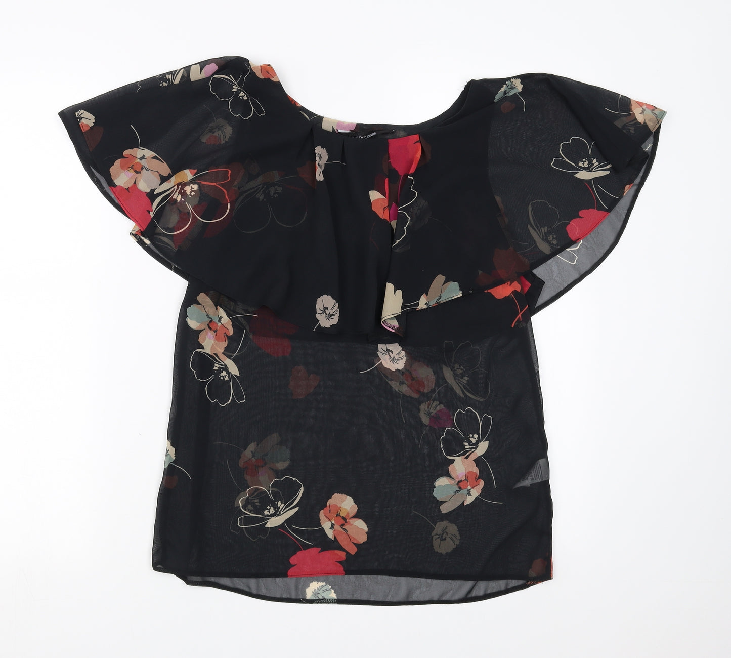 Dorothy Perkins Womens Black Floral  Basic Blouse Size 10  - sheer