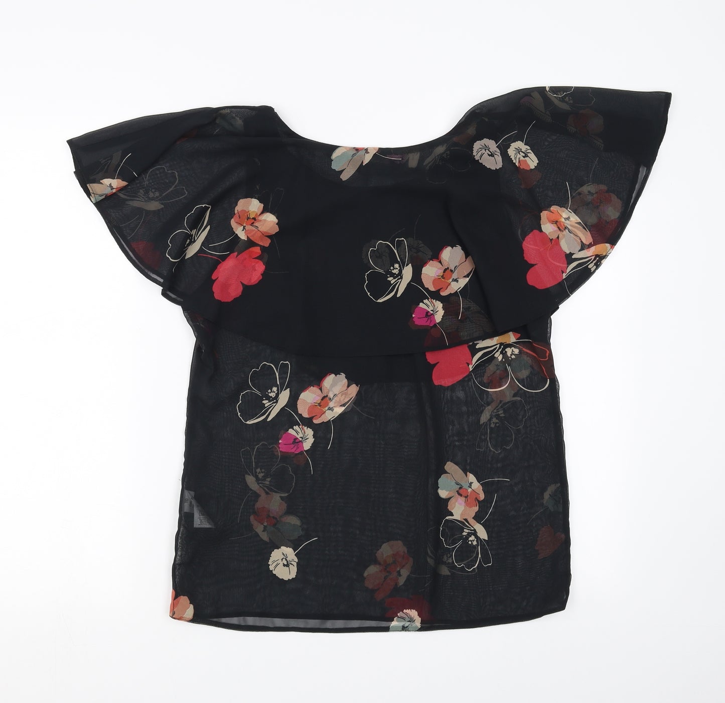 Dorothy Perkins Womens Black Floral  Basic Blouse Size 10  - sheer