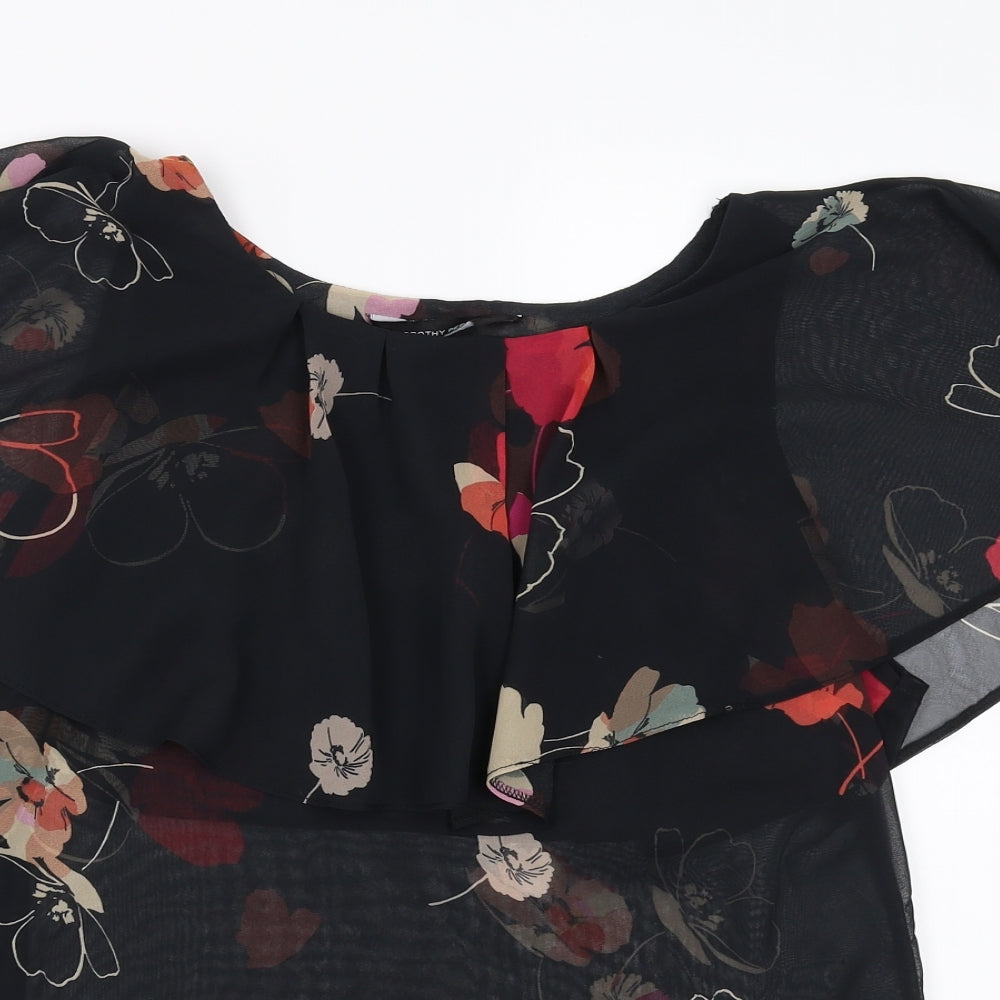 Dorothy Perkins Womens Black Floral  Basic Blouse Size 10  - sheer