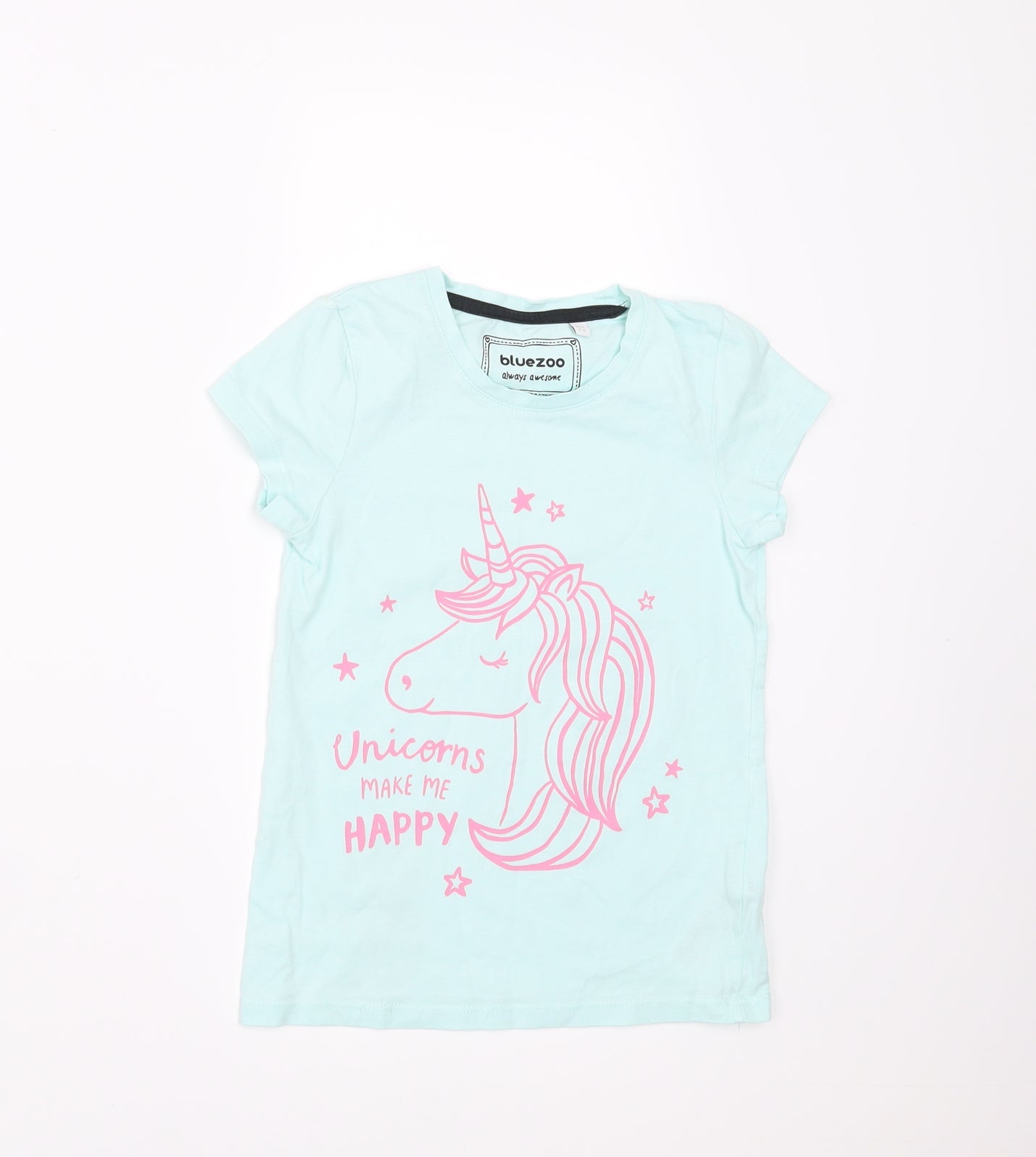 Blue Zoo Girls Green   Basic T-Shirt Size 5-6 Years  - unicorns