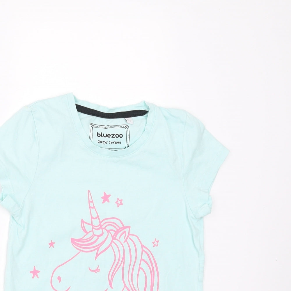 Blue Zoo Girls Green   Basic T-Shirt Size 5-6 Years  - unicorns