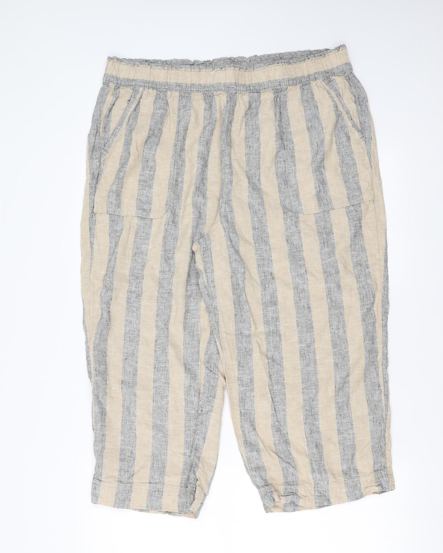Sainsburys Womens Grey Striped  Cropped Trousers Size 18 L20 in