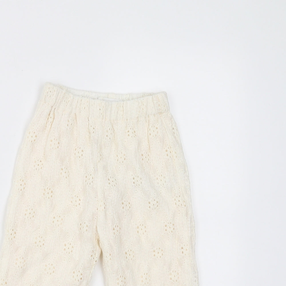 Zara Girls Ivory Floral   Trousers Size 2-3 Years - crochet detail