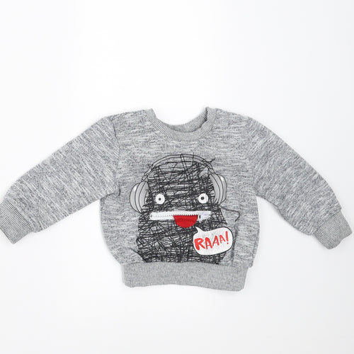 Mini Rebel Baby Grey   Pullover Jumper Size 9-12 Months  - monster face
