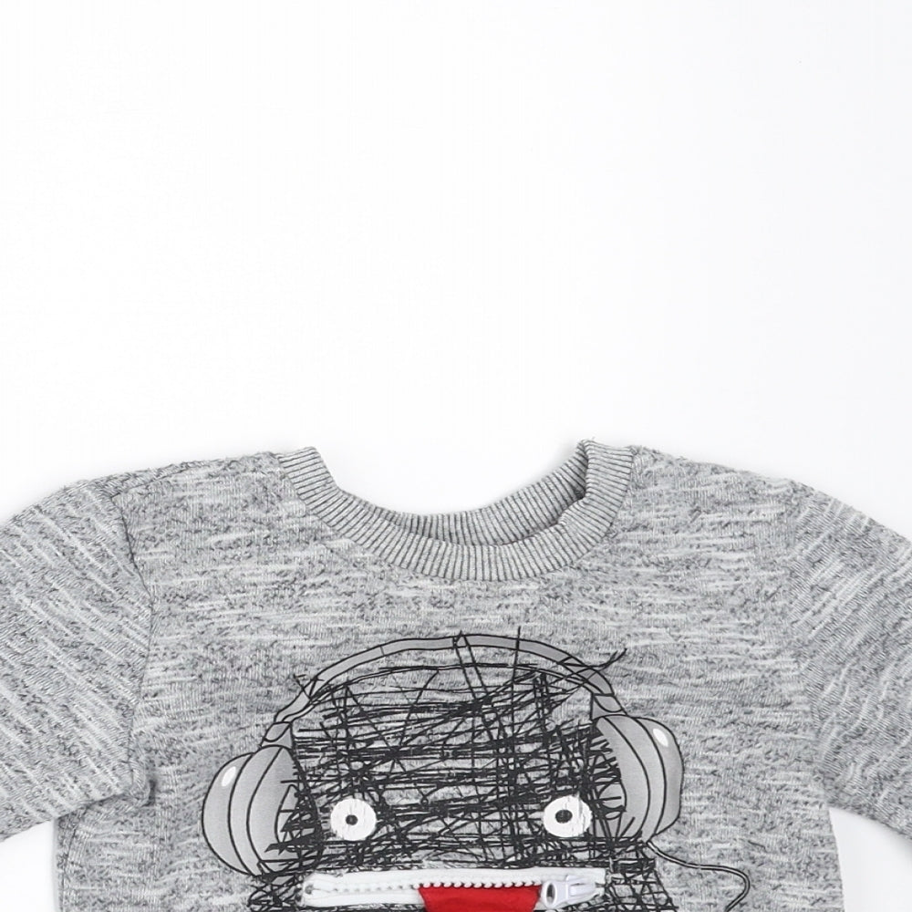 Mini Rebel Baby Grey   Pullover Jumper Size 9-12 Months  - monster face