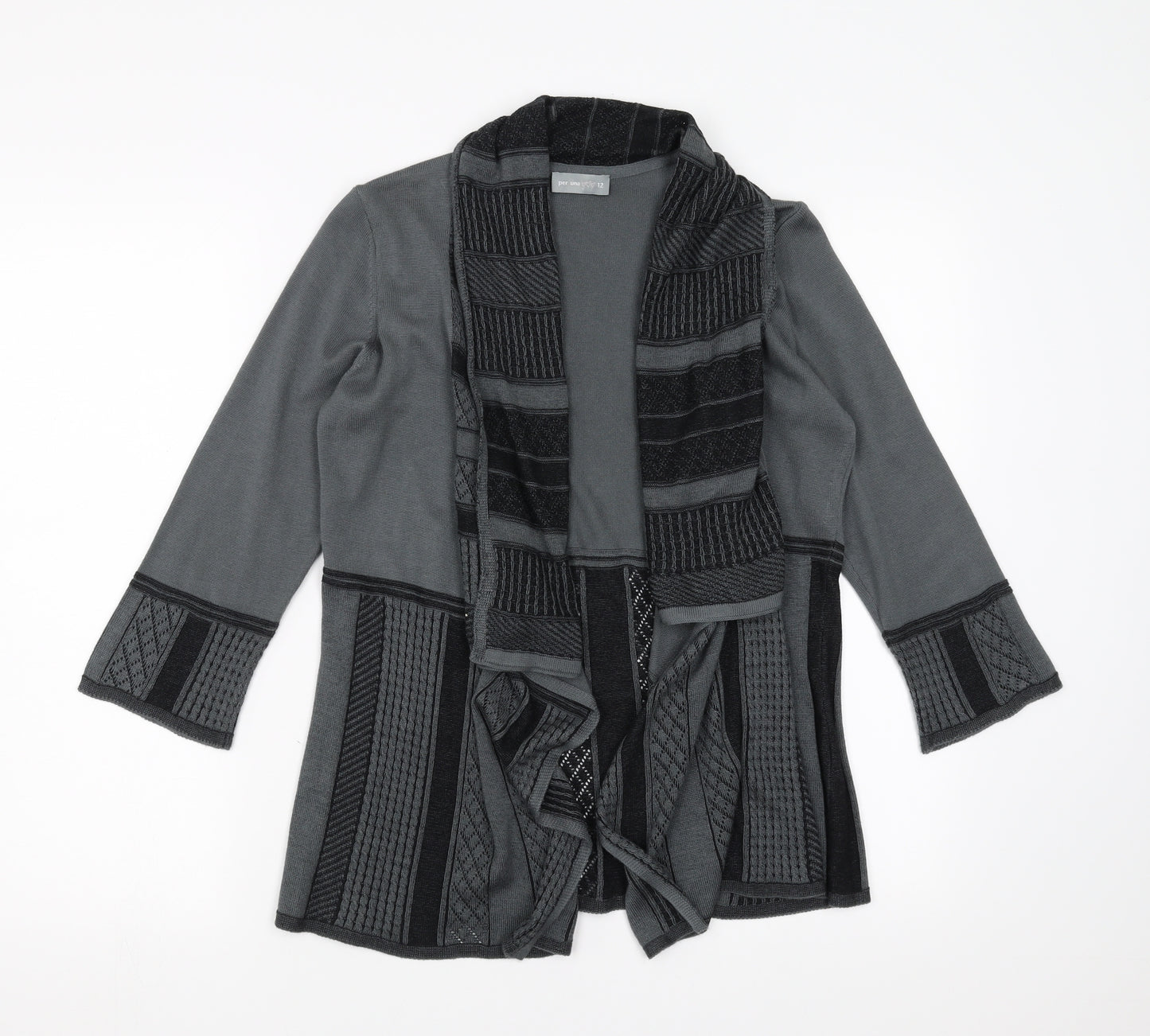 Marks and Spencer Womens Grey Geometric  Cardigan Jumper Size 12