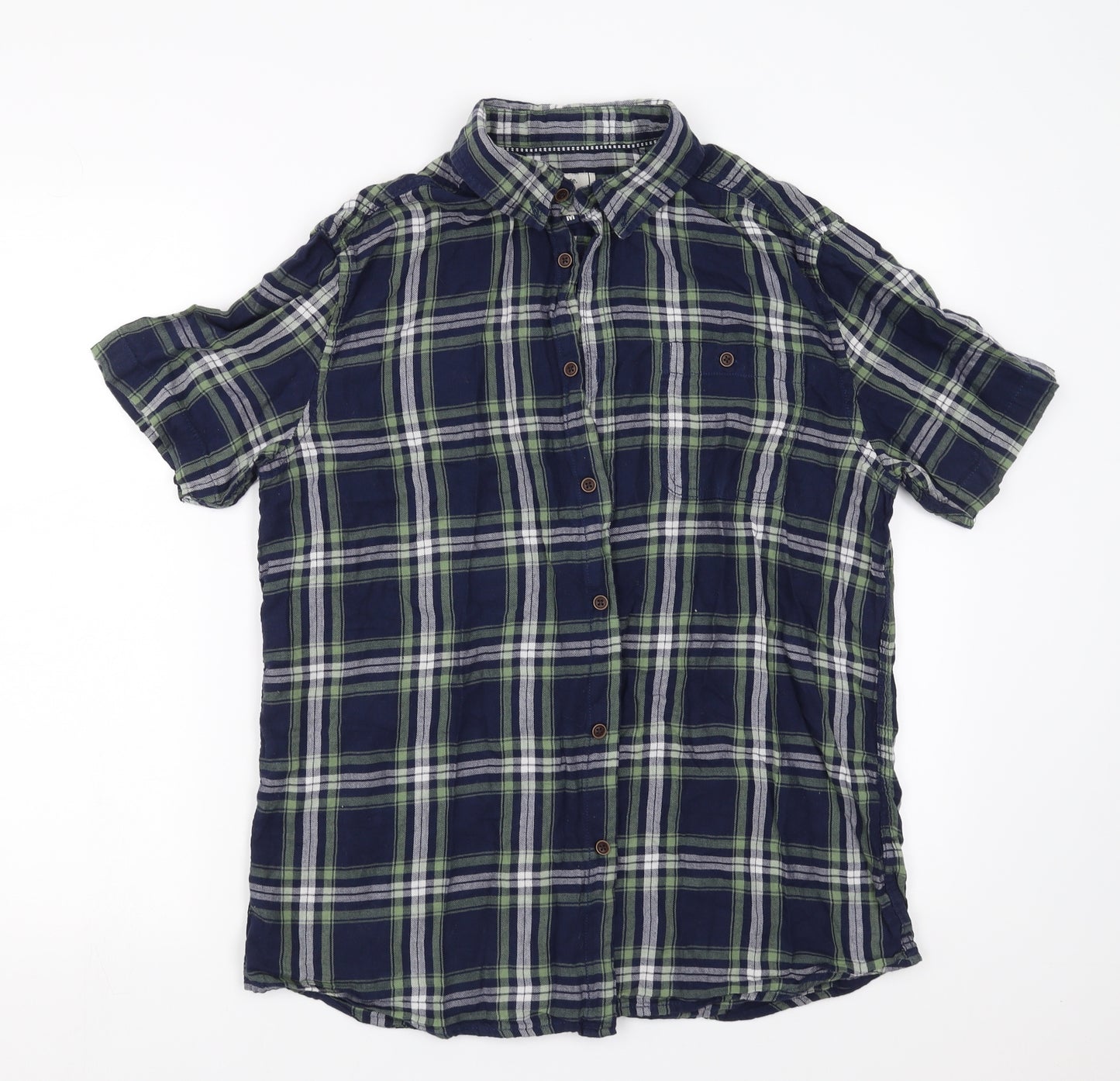 George Mens Blue Check   Button-Up Size M
