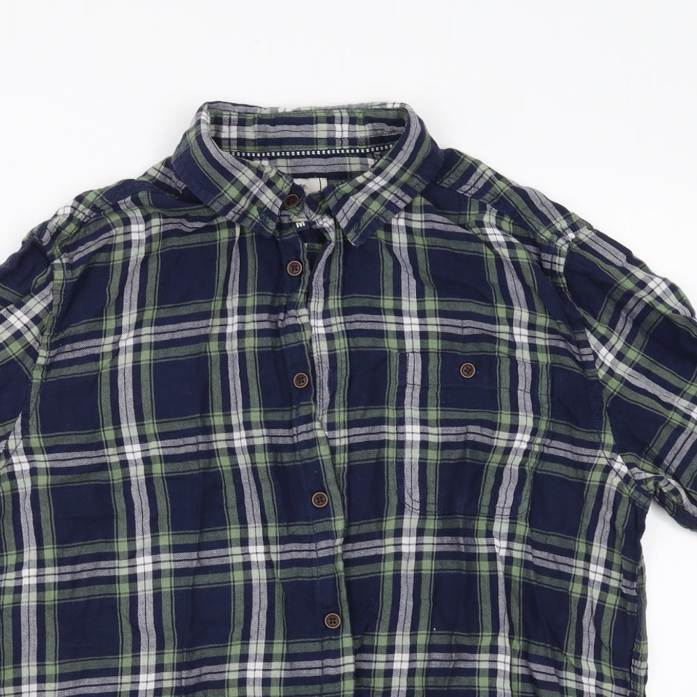 George Mens Blue Check   Button-Up Size M