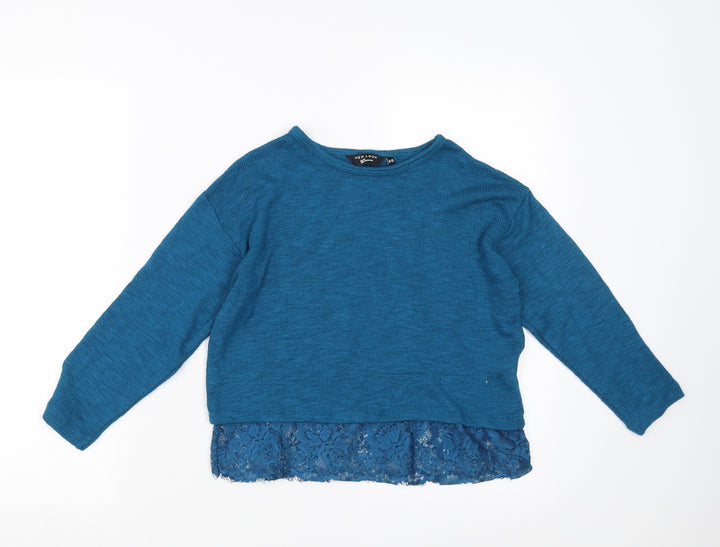 New Look Girls Blue Pullover Jumper Size 14-15 Years - lace hem