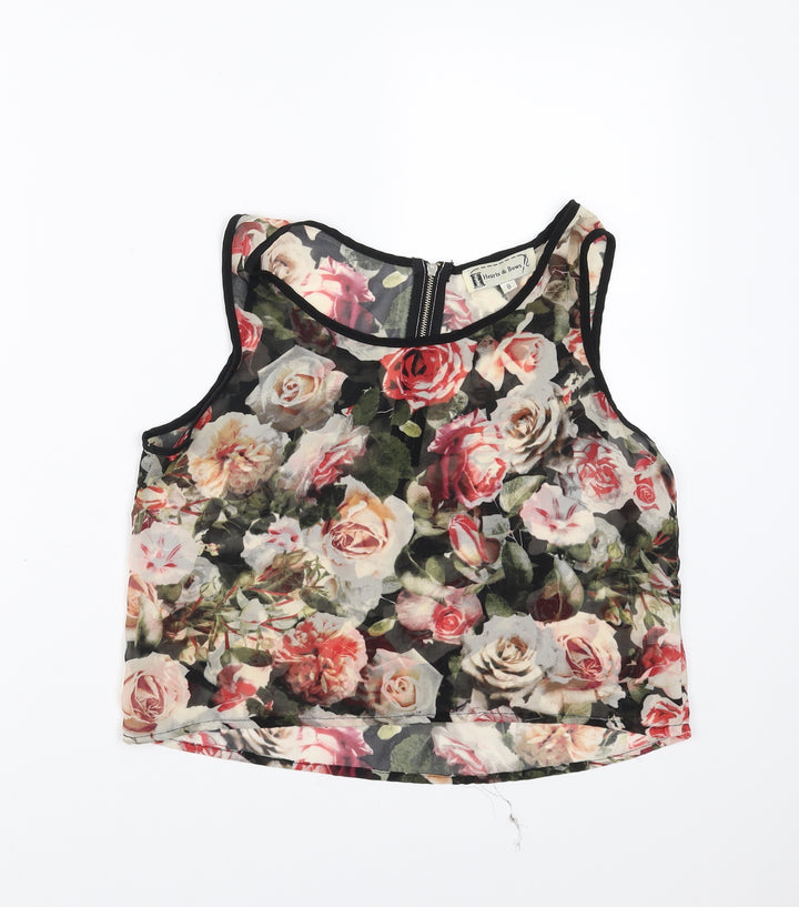 Hearts & Bows Womens Black Floral  Basic Blouse Size 8  - sheer