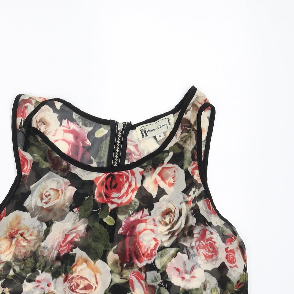Hearts & Bows Womens Black Floral  Basic Blouse Size 8  - sheer