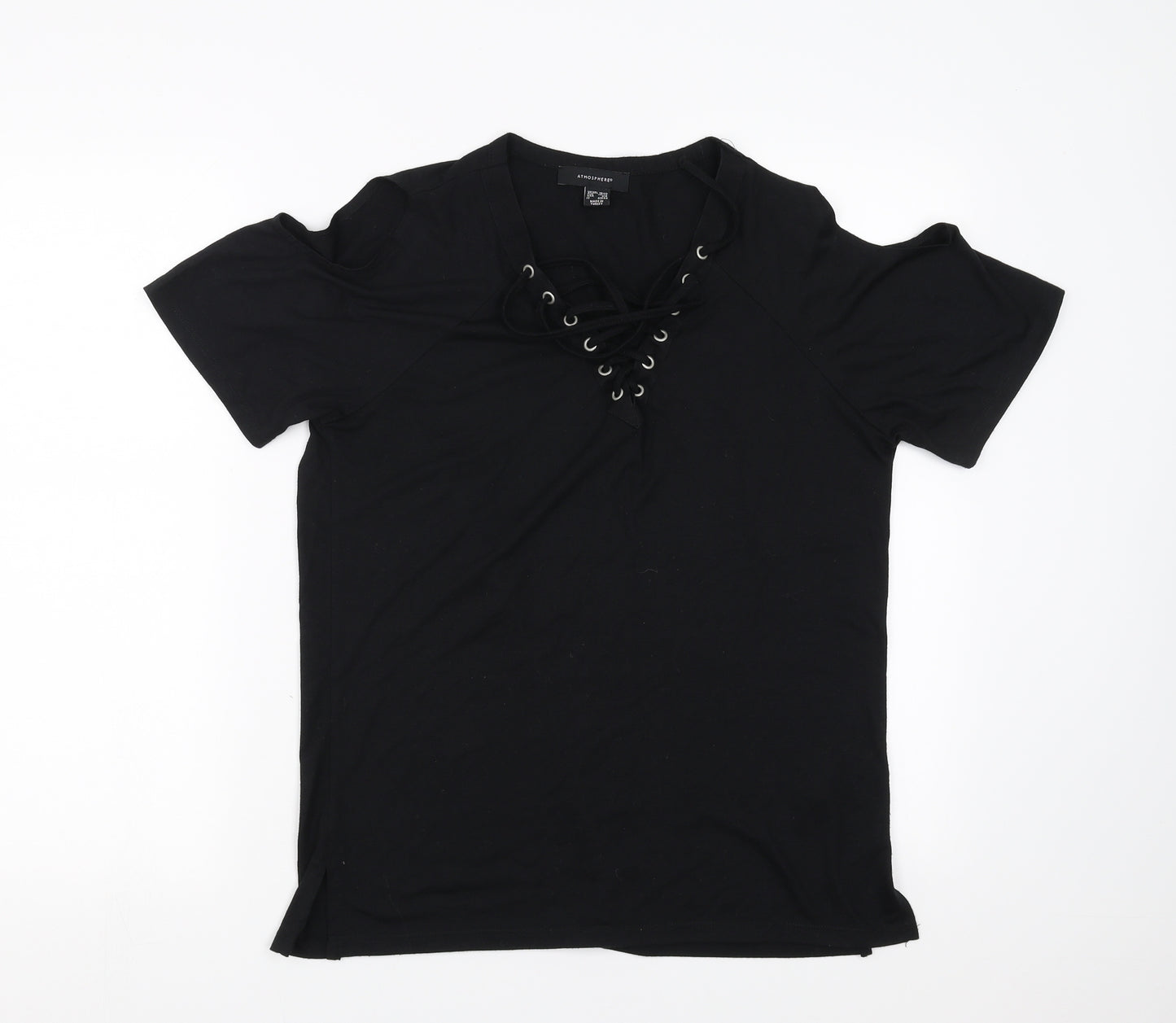 Primark Womens Black   Basic T-Shirt Size 10  - Lace up Detail
