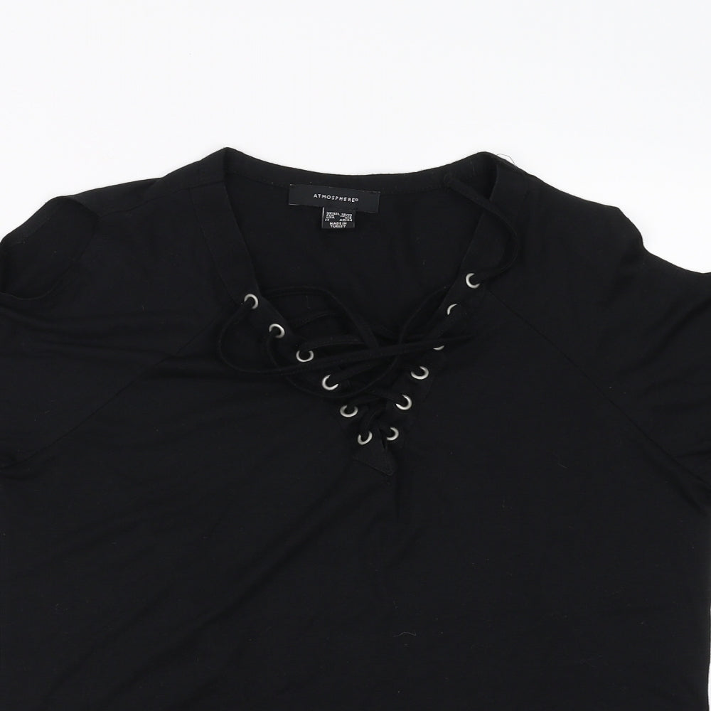Primark Womens Black   Basic T-Shirt Size 10  - Lace up Detail