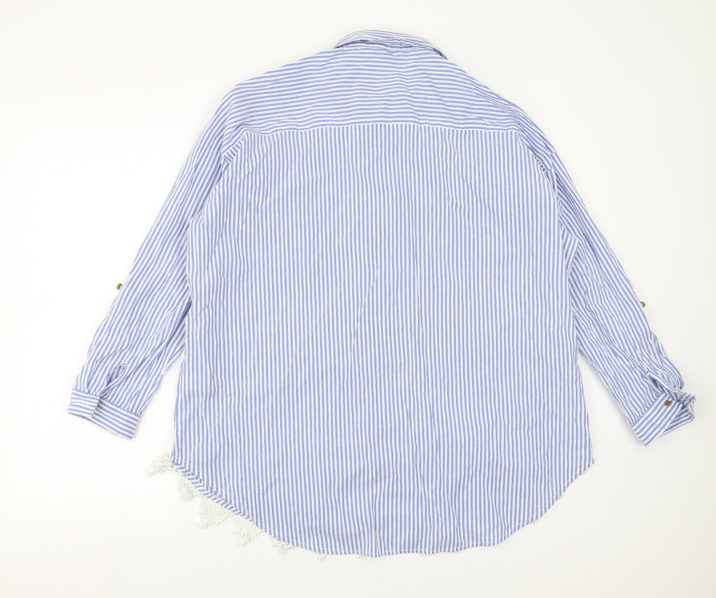 River Island Womens Blue Striped  Basic Button-Up Size 6  - lace hem