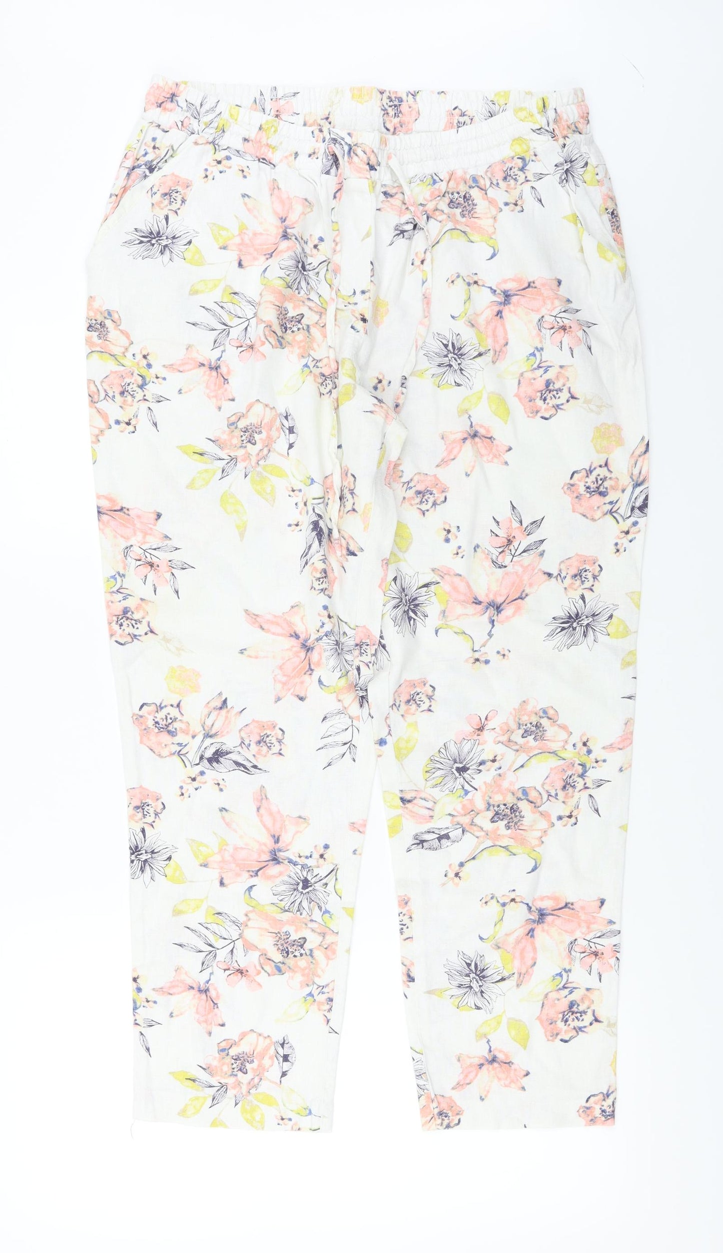 George  Womens White Floral  Trousers  Size 16 L25 in
