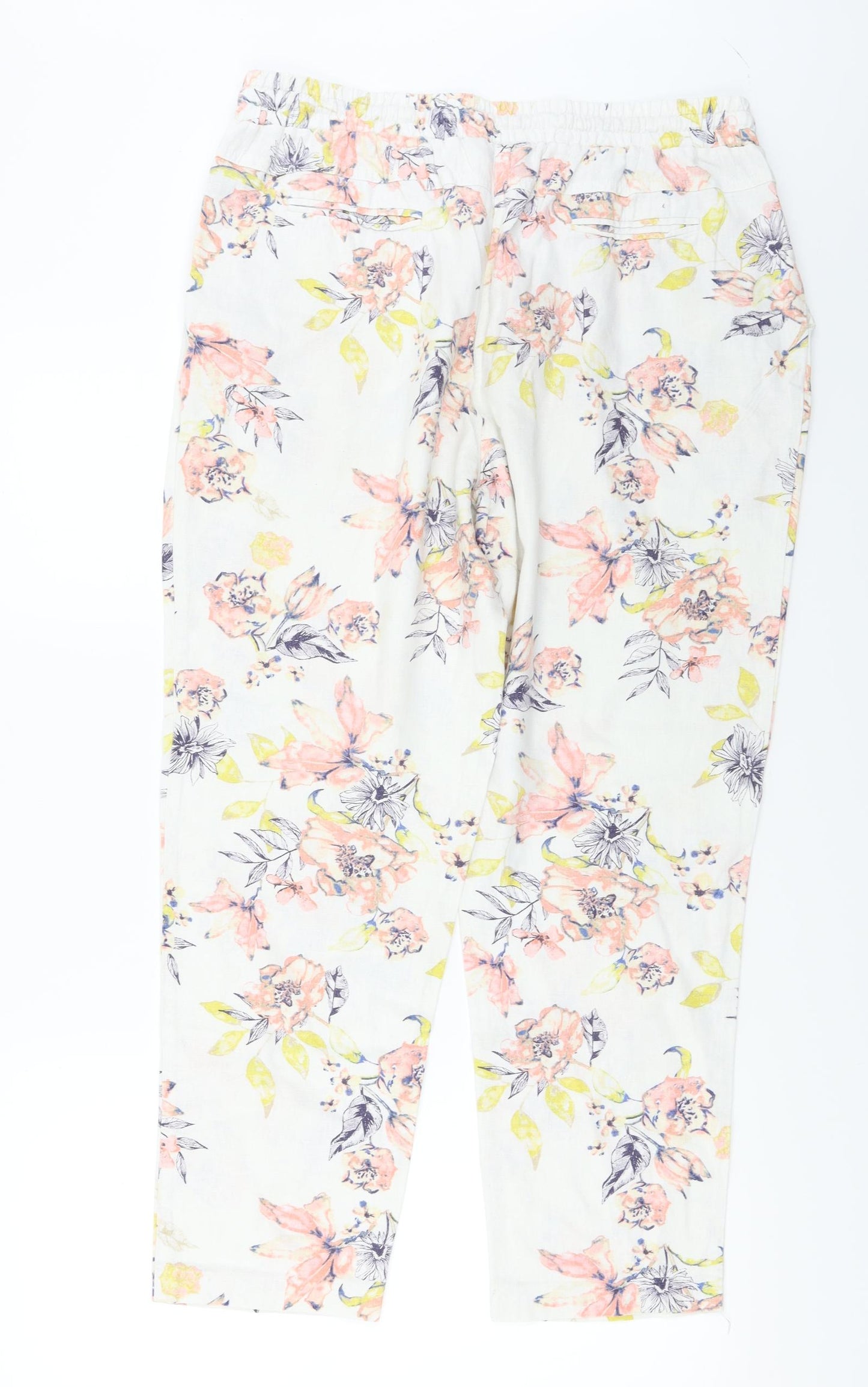 George  Womens White Floral  Trousers  Size 16 L25 in