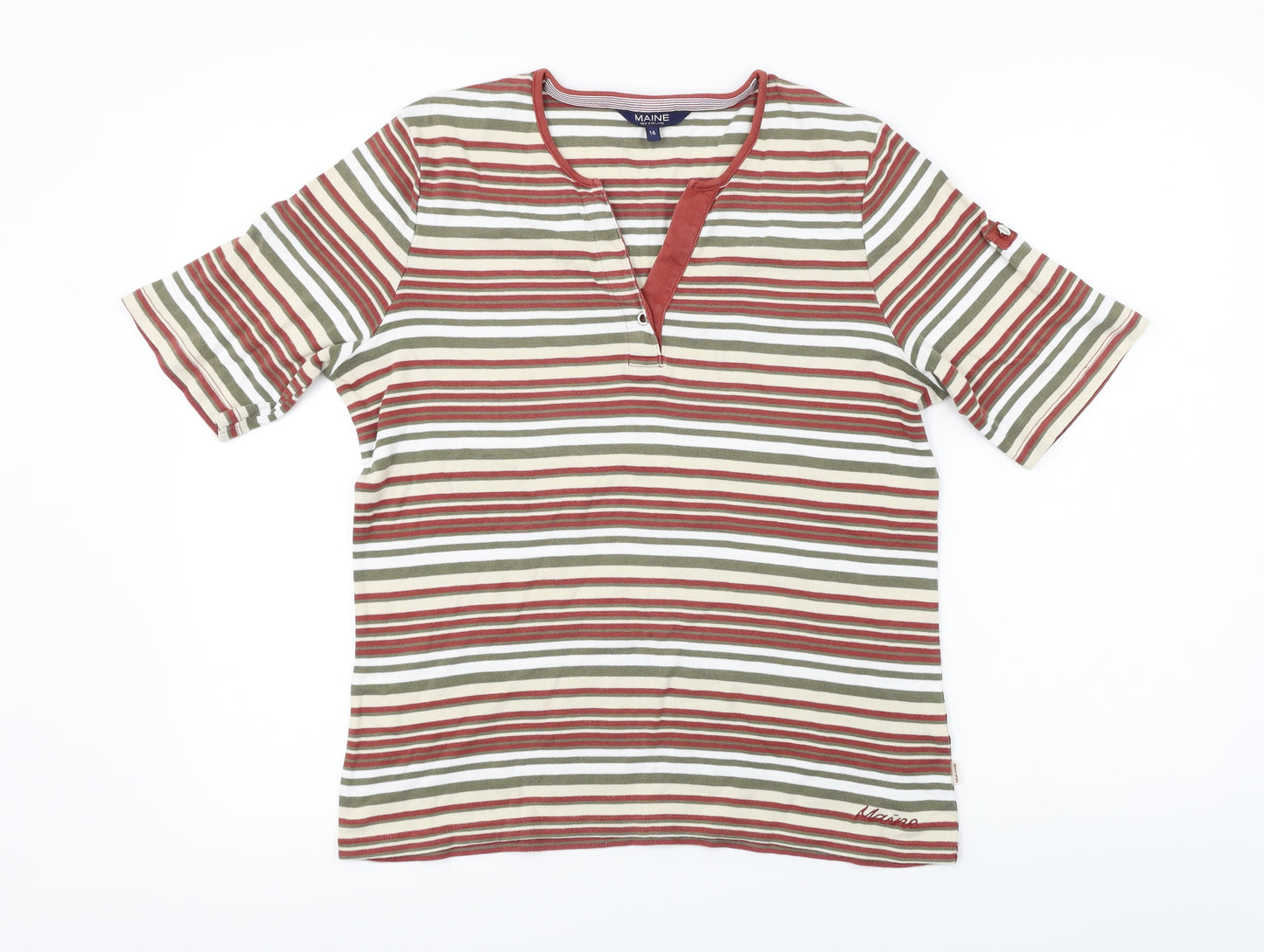 Maine New England  Womens White Striped  Basic T-Shirt Size 16