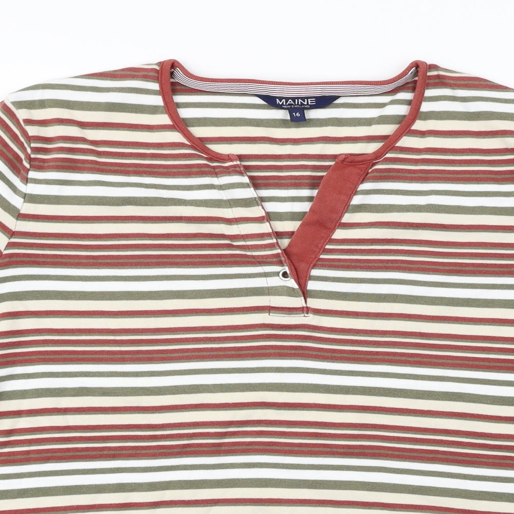 Maine New England  Womens White Striped  Basic T-Shirt Size 16