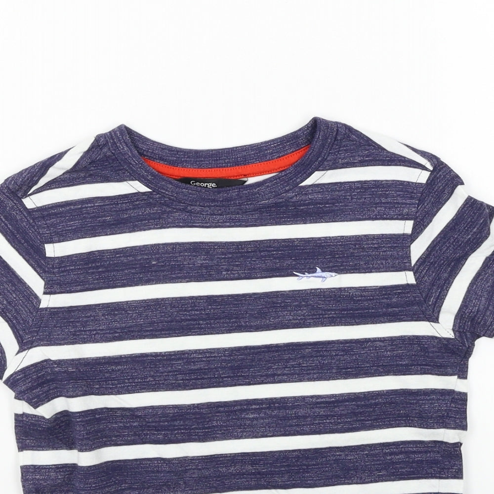 George Boys Blue Striped  Basic T-Shirt Size 5 Years
