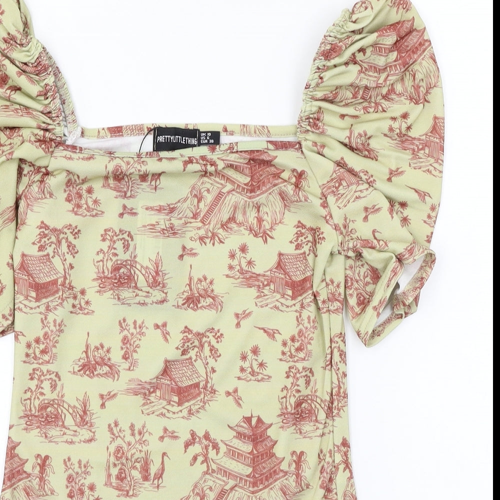 PRETTYLITTLETHING  Womens Green Floral  Jumpsuit One-Piece Size 10