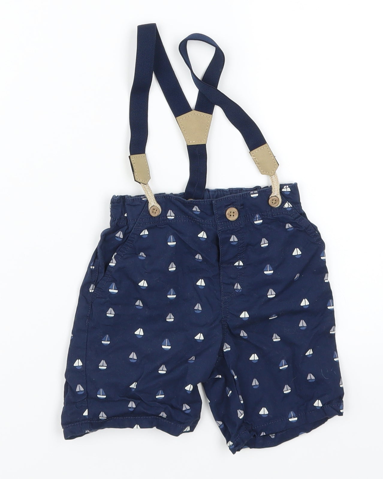 H&M Boys Blue Geometric  Cropped Trousers Size 12-18 Months  - Sail Boats