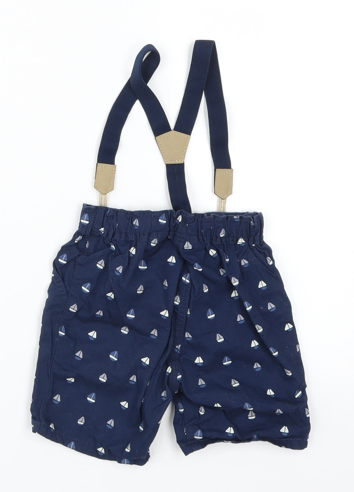 H&M Boys Blue Geometric  Cropped Trousers Size 12-18 Months  - Sail Boats
