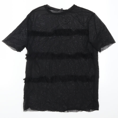 River Island Womens Black  Mesh Basic T-Shirt Size 8